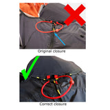 Do not secure the handle under the bottom pin (as still incorrectly shown in the outdated user manual) as this will make extraction harder (maybe impossible).