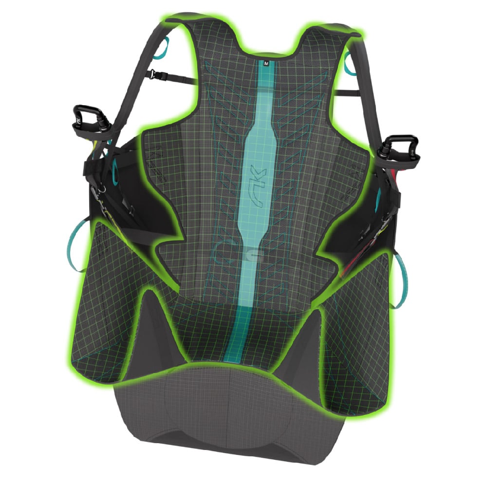 The semi-rigid structure of the backrest and seat