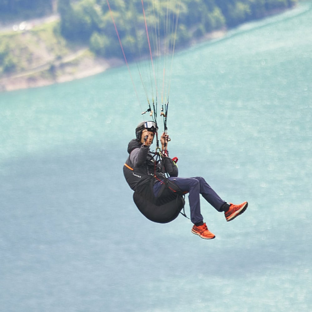 Woody Valley TransAlp 2 Inflatable Protector connected to the Woody Valley TransAlp 2 harness in action (not included).