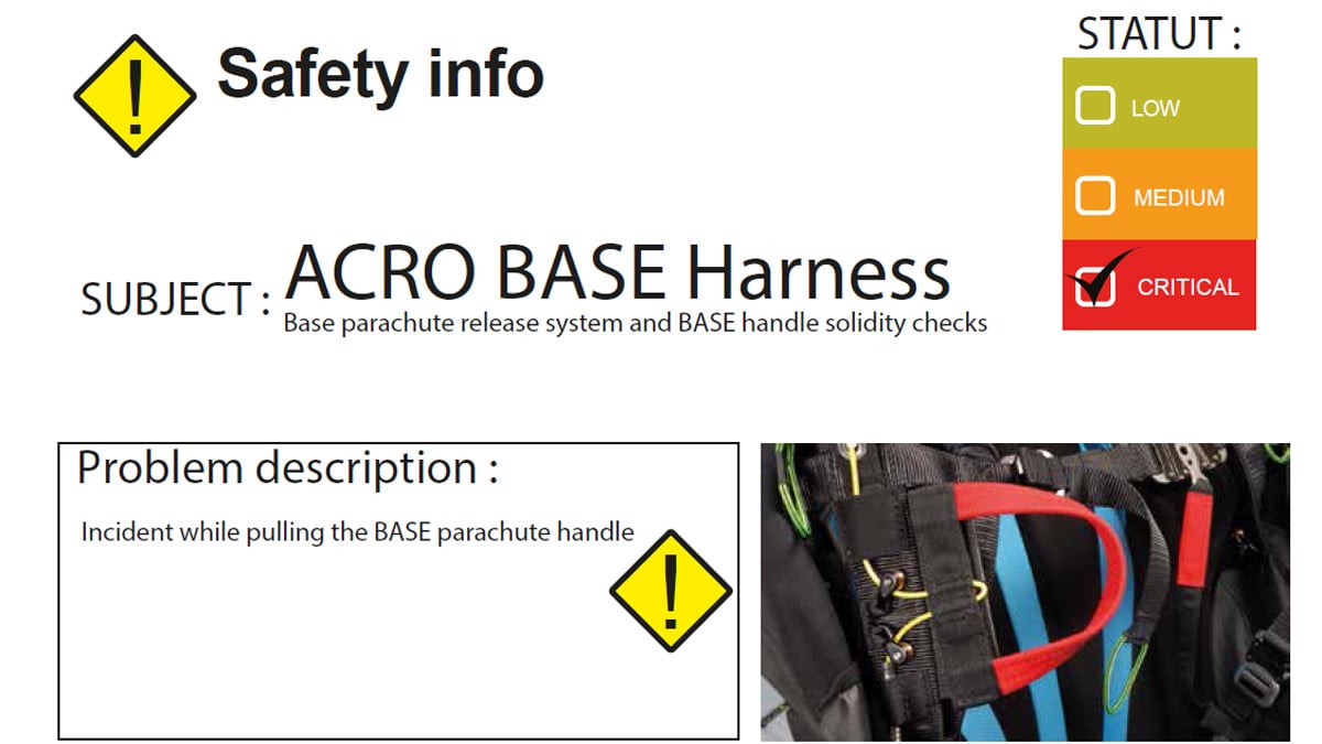 Safety Notice: Supair ACRO BASE