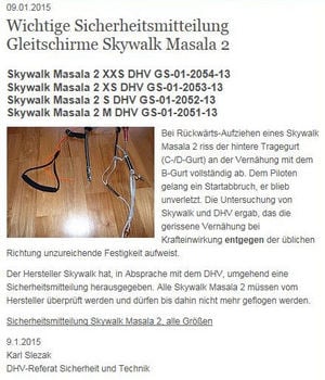 Safety Notice: Skywalk MASALA2