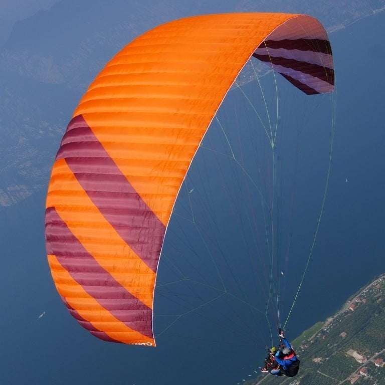 Phi CONCERTO tandem paraglider in standard colours CC1 (Orange-Dark Red-White)