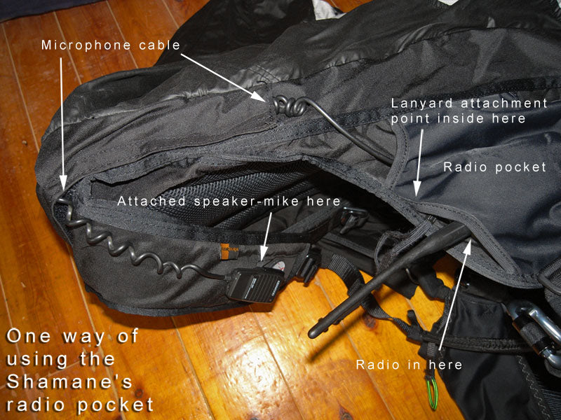 The Shamane comes with an in-built radio pocket and a special routing for a handheld microphone (on left hand side)