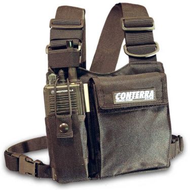 Conterra Adjusta-Pro Radio Chest Harness, shown with larger radio mounted. Radio not included.