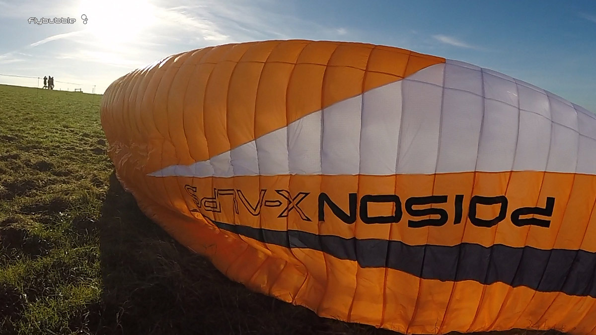 Skywalk Poison Xalps review - wing on the ground