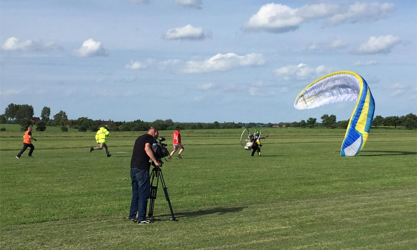 Giles Fowler lands at Beccles airfield