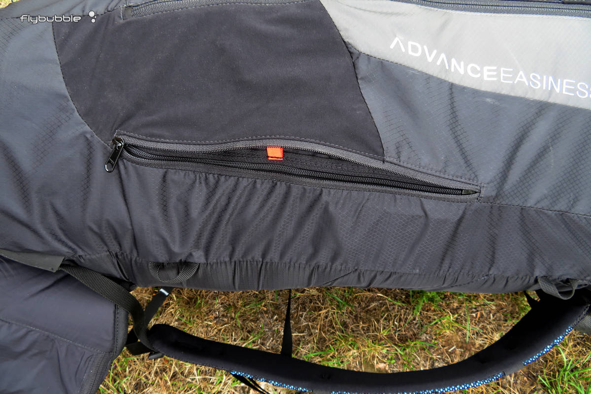 On the left hand side there's a zipped pocket, with a safety loop for a lanyard on the inside.