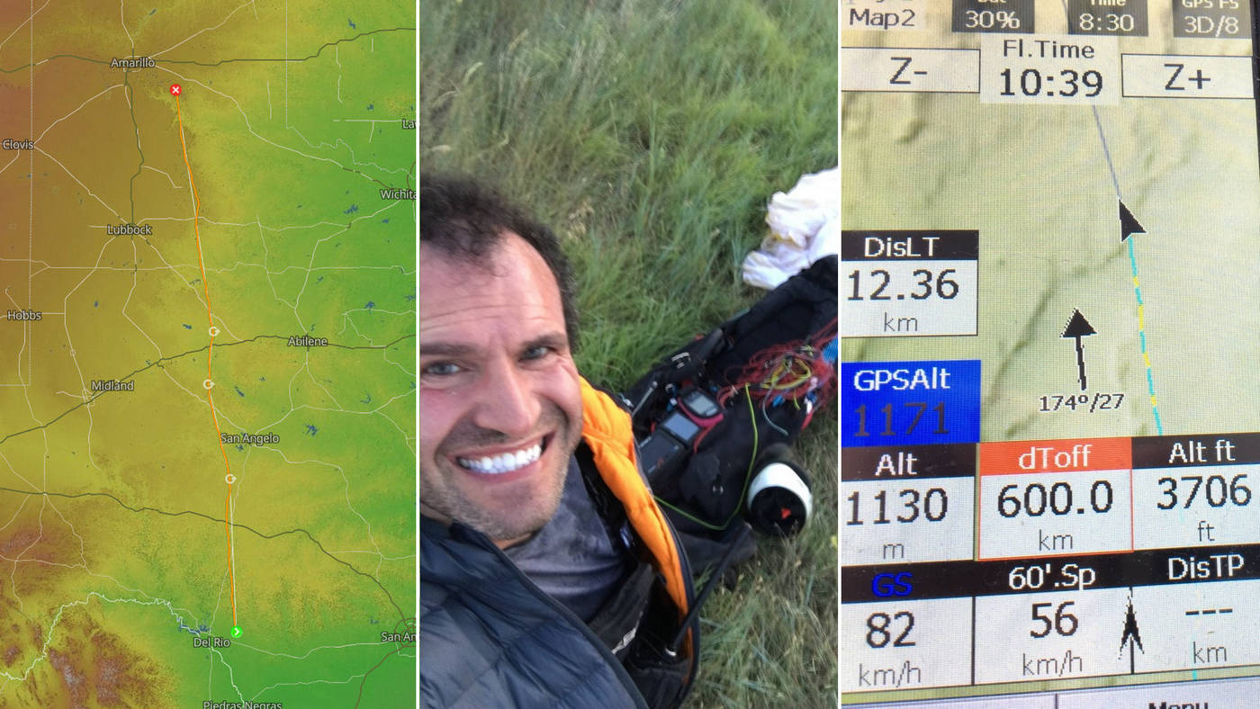 first paraglider flight over 600km and a new world distance record 615km (382 miles)