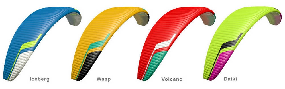 Niviuk Artik 6 standard colours: Iceberg, Wasp, Volcano, Daiki
